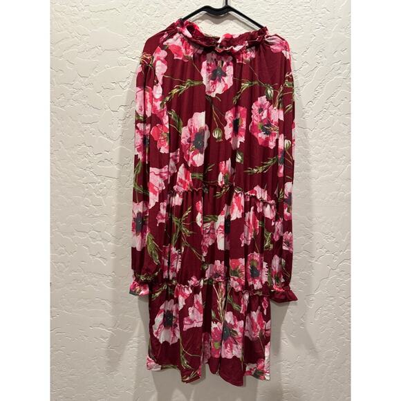 LuLaRoe Dresses & Skirts - Lularoe Annabelle ruffle tiered knee length red floral dress long sleeves, 2x